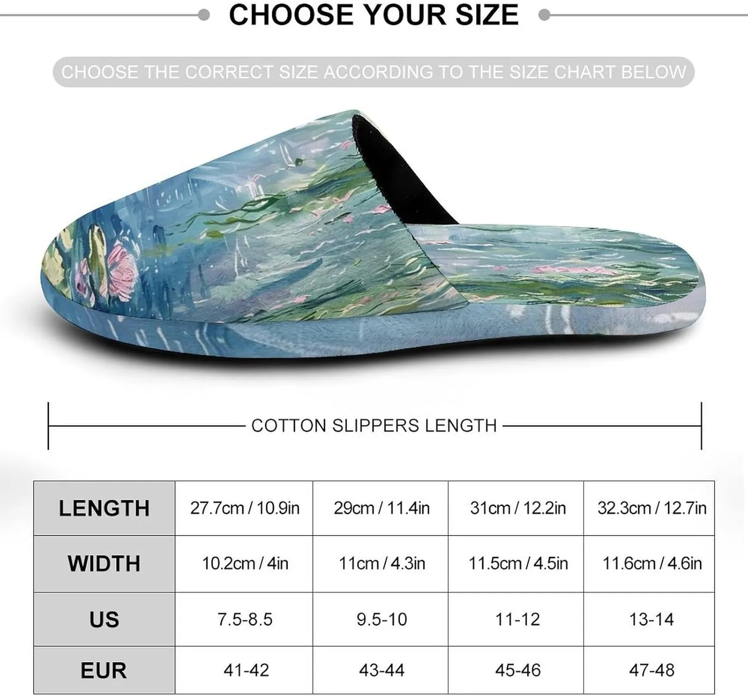 Lotues Willow Trees Water Lilies Cotton Slippers Fashion Slip on House Shoes Lightweight Slipper for Men
