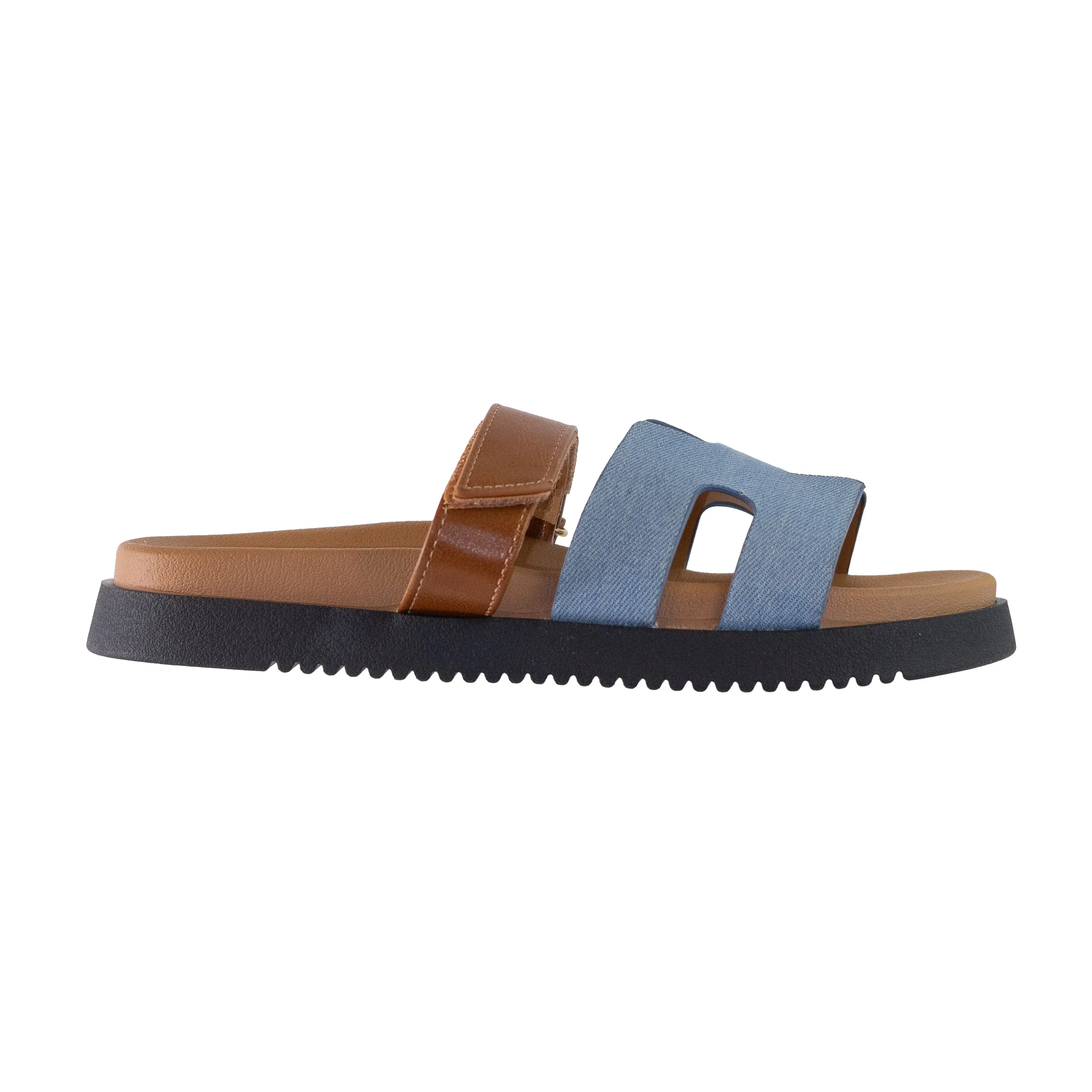 Lyon - Wide Fit Velcro Front Strap Slide Sandals, Flat Platform Design, Comfortable Summer Footwear, Casual & Stylish for Everyday Wear