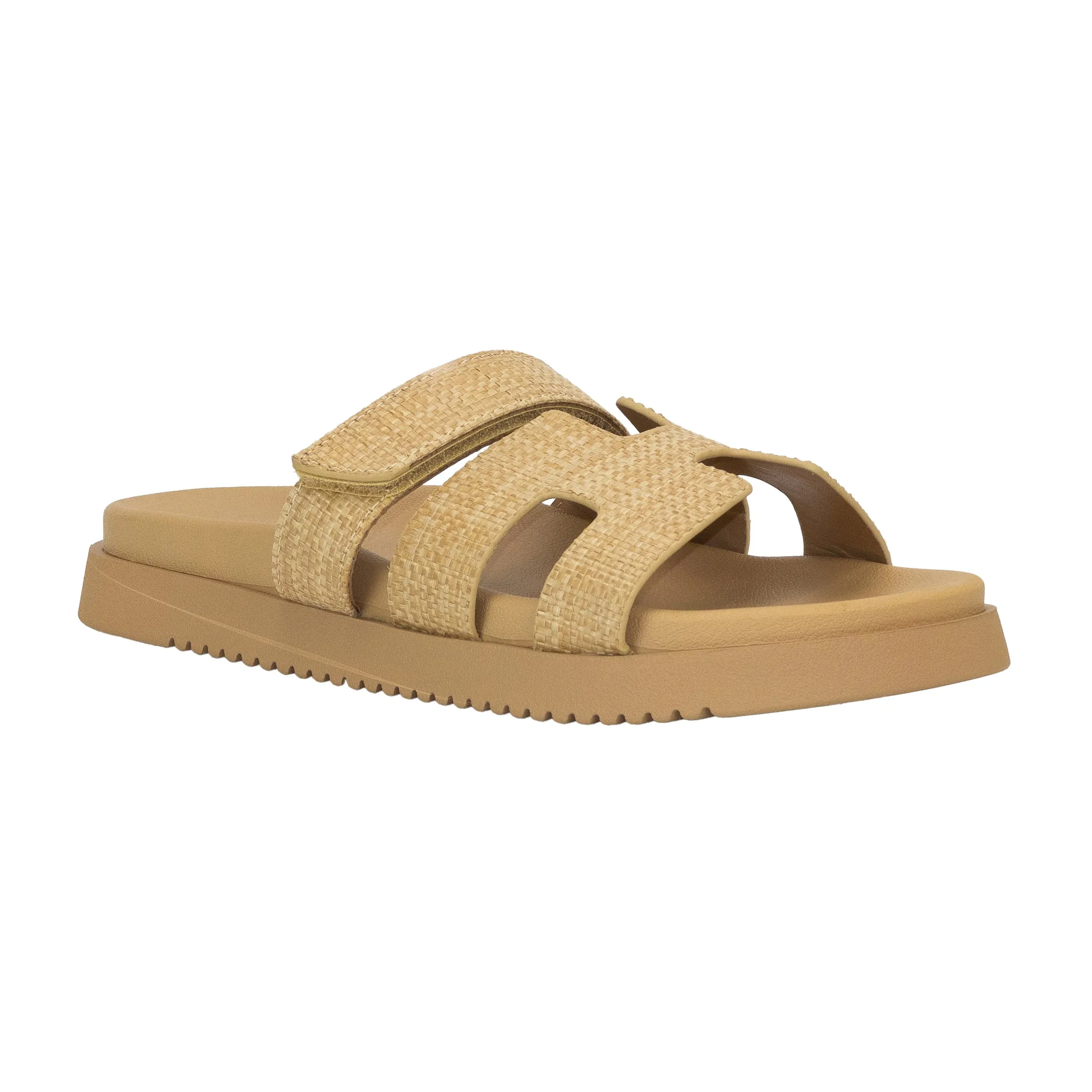 Lyon - Wide Fit Velcro Front Strap Slide Sandals, Flat Platform Design, Comfortable Summer Footwear, Casual & Stylish for Everyday Wear