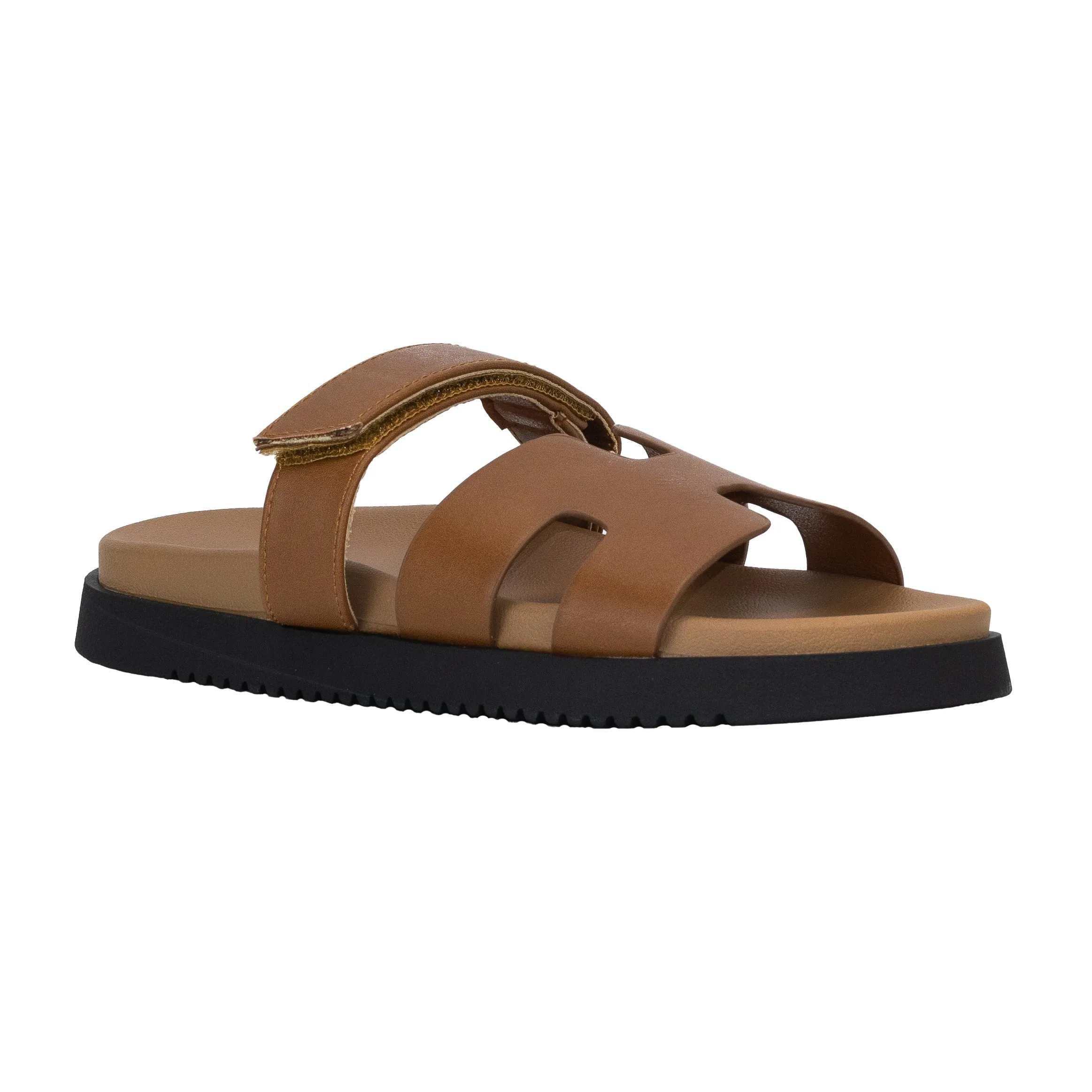 Lyon - Wide Fit Velcro Front Strap Slide Sandals, Flat Platform Design, Comfortable Summer Footwear, Casual & Stylish for Everyday Wear