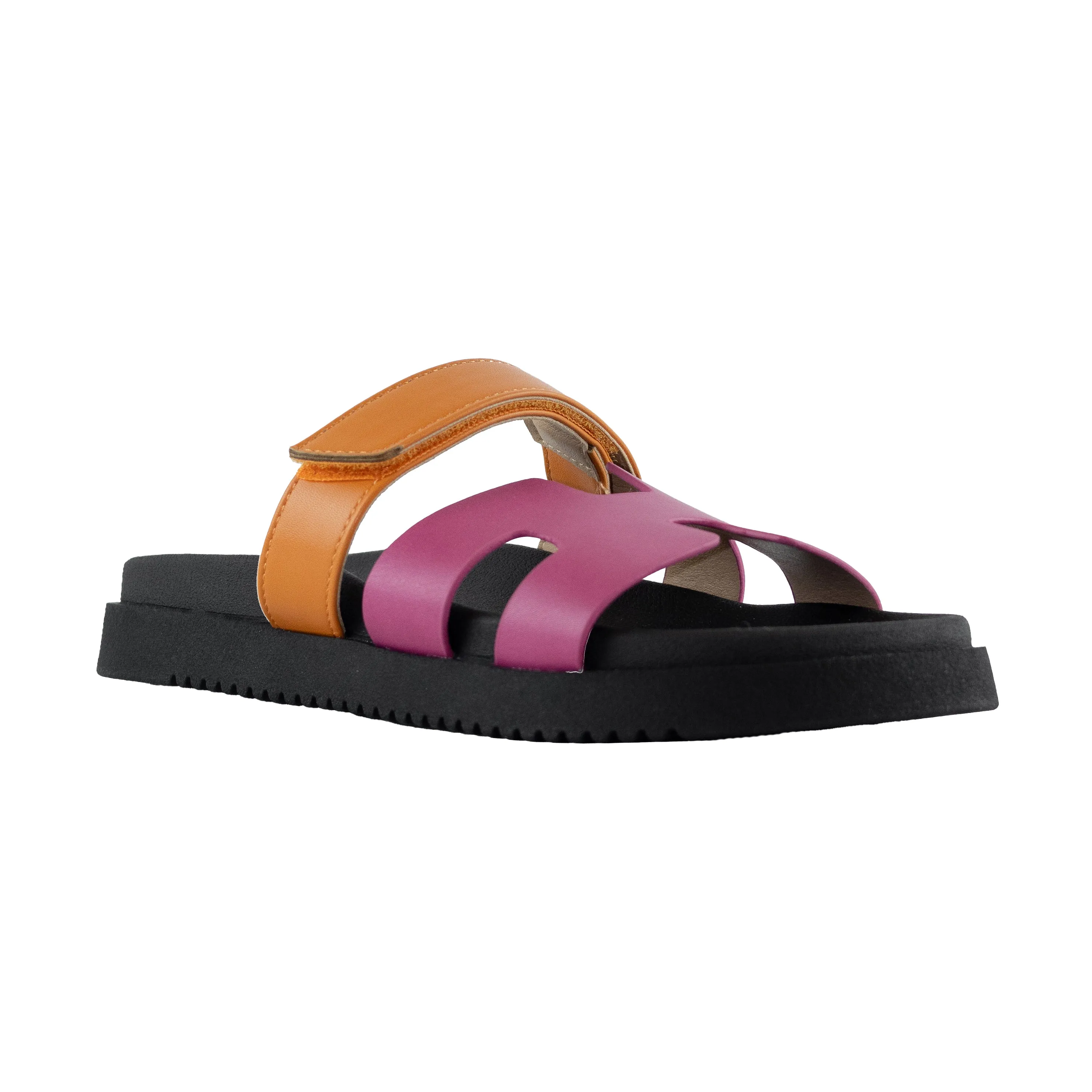 Lyon - Wide Fit Velcro Front Strap Slide Sandals, Flat Platform Design, Comfortable Summer Footwear, Casual & Stylish for Everyday Wear