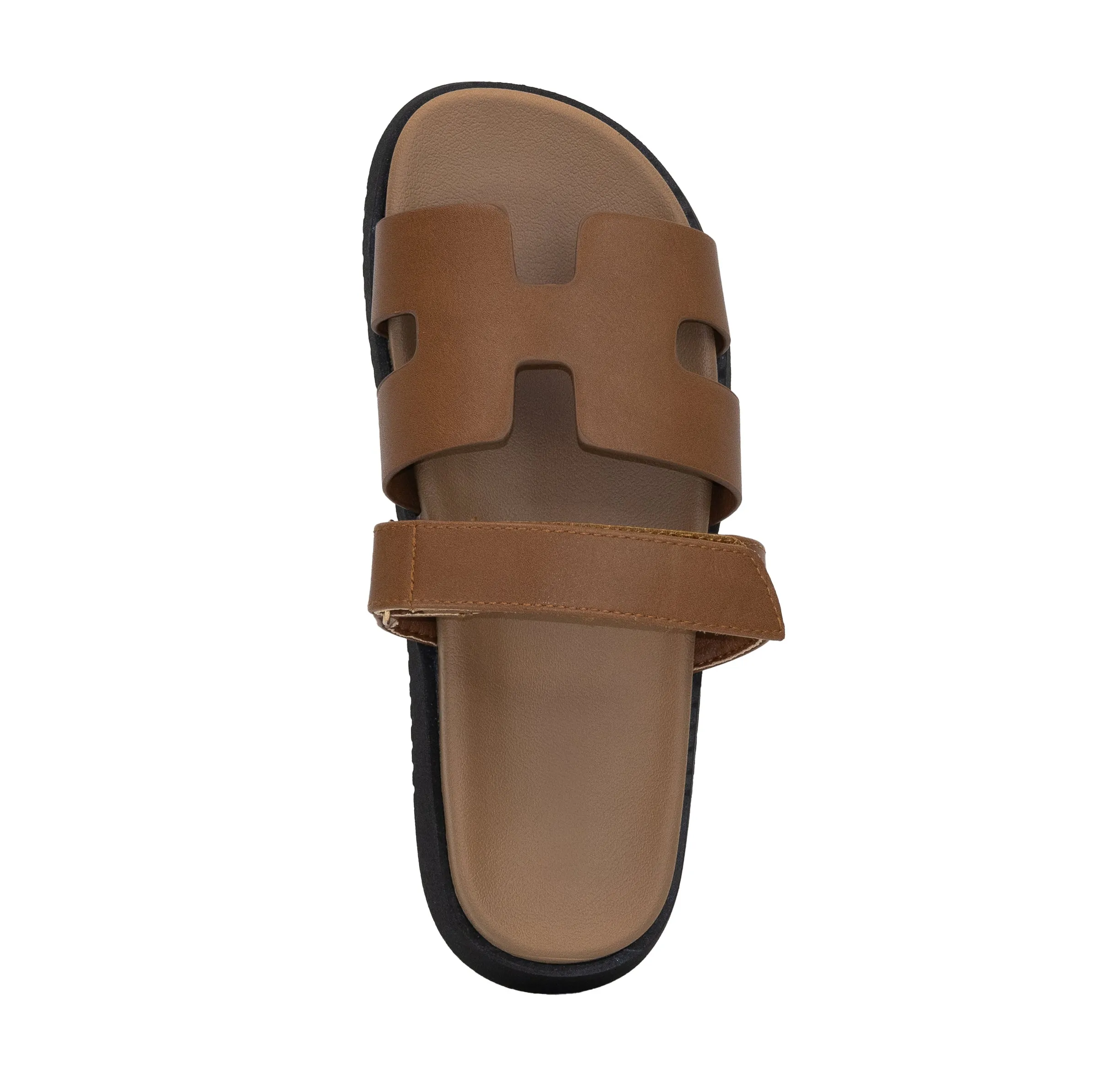 Lyon - Wide Fit Velcro Front Strap Slide Sandals, Flat Platform Design, Comfortable Summer Footwear, Casual & Stylish for Everyday Wear