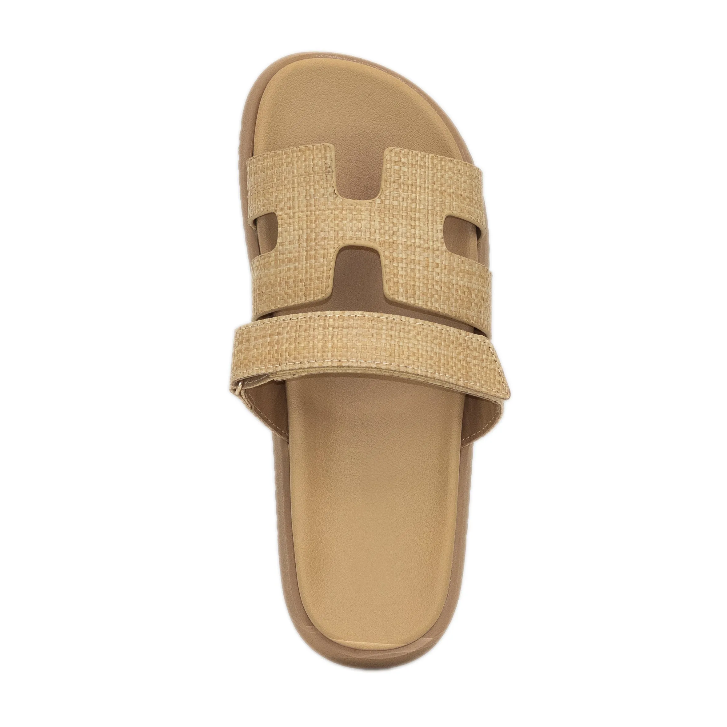 Lyon - Wide Fit Velcro Front Strap Slide Sandals, Flat Platform Design, Comfortable Summer Footwear, Casual & Stylish for Everyday Wear