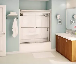 MAAX 134561-900-305-000 Kameleon Sliding Semi-Frameless Bathtub Door, 3-in L x 36-in W x 57-in H, Brushed Nickel