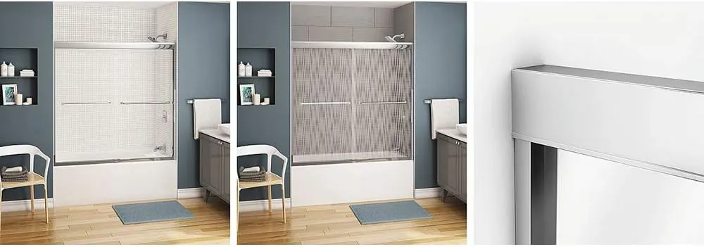 MAAX 134561-900-305-000 Kameleon Sliding Semi-Frameless Bathtub Door, 3-in L x 36-in W x 57-in H, Brushed Nickel