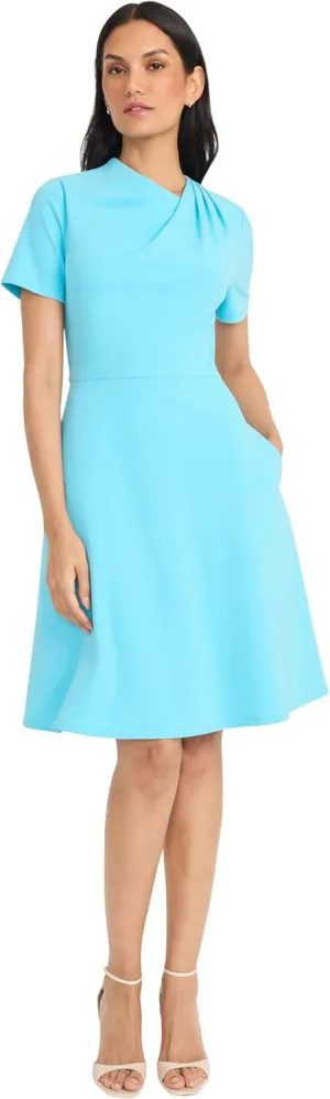 Maggy London Women's A-line Short Sleeve Gathered Neckline Knee Length Business Casual Cocktail Wedding Guest Dress