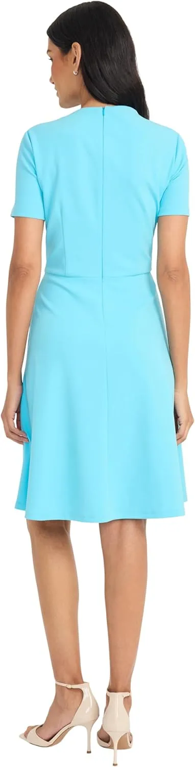 Maggy London Women's A-line Short Sleeve Gathered Neckline Knee Length Business Casual Cocktail Wedding Guest Dress