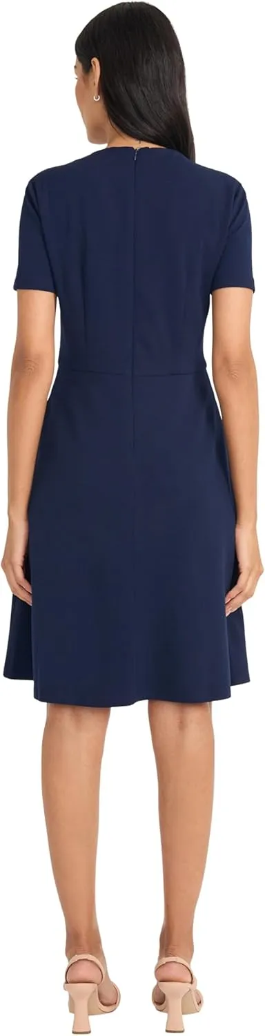 Maggy London Women's A-line Short Sleeve Gathered Neckline Knee Length Business Casual Cocktail Wedding Guest Dress