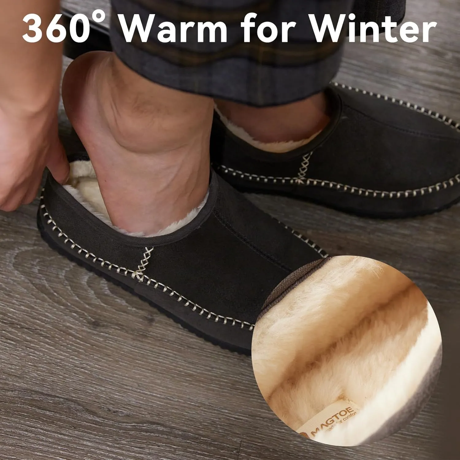 Magtoe House Slippers for Mens Slip On Moccasin Slipper with High-Density Memory Foam Warm Home Slippers Shoes Lightweight with Plush Indoor Outdoor