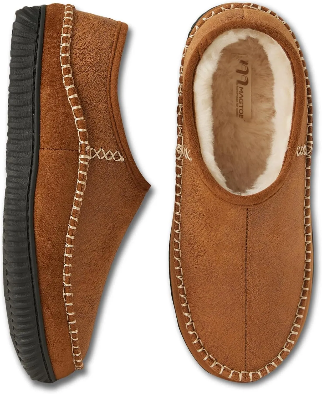Magtoe House Slippers for Mens Slip On Moccasin Slipper with High-Density Memory Foam Warm Home Slippers Shoes Lightweight with Plush Indoor Outdoor