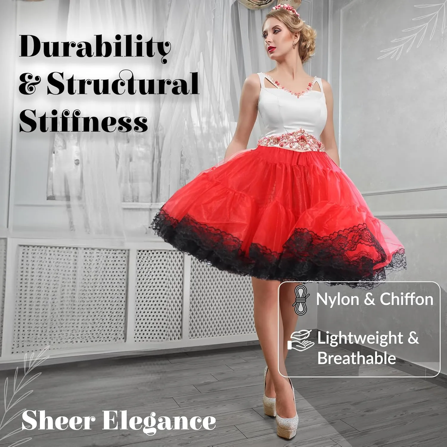 Malco Modes Zooey Luxury Chiffon Adult Petticoat Slip Adjustable