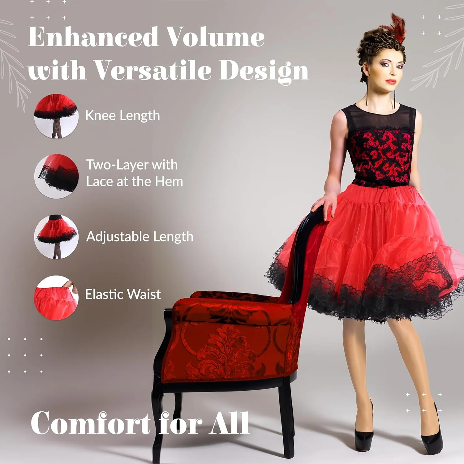 Malco Modes Zooey Luxury Chiffon Adult Petticoat Slip Adjustable
