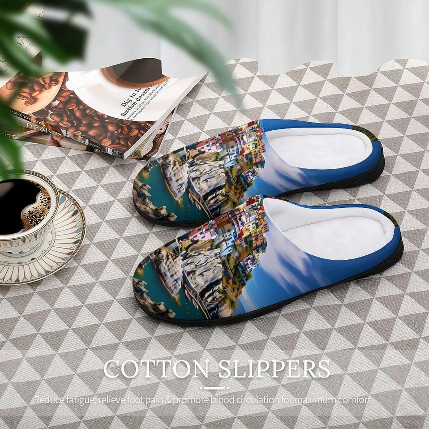 Manarola Italy - Cinque Terre Coastal Town Women's House Slippers Warm Anti-Slip Cotton Slippers Home Shoes Indoor Outdoor