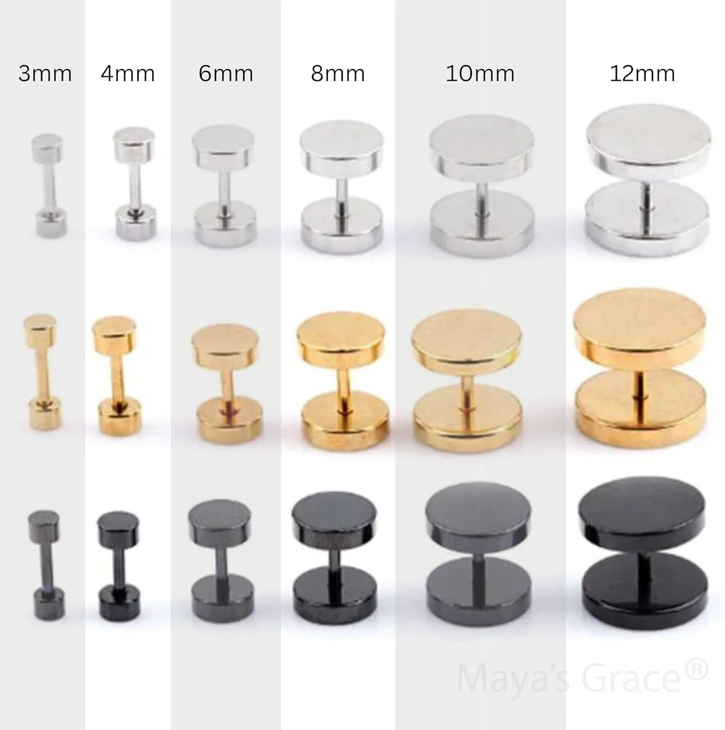 Maya's Grace Round Barbell Dumbbell Flat Back Disc Stud Earrings Unisex