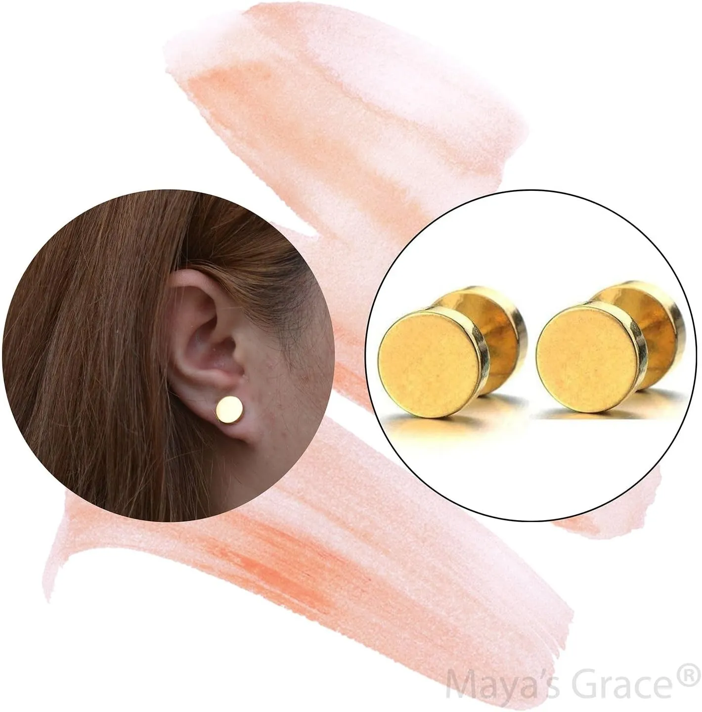 Maya's Grace Round Barbell Dumbbell Flat Back Disc Stud Earrings Unisex