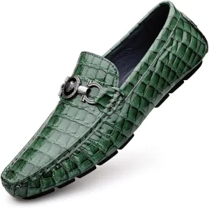 MCMUS Driving Moccasins Loafer Shoes for Men Round Toe Faux Crocodile Embossed Leather Flat Heel Anti-Slip Lightweight Resistant Flexible Outdoor Slip On for Any Attire