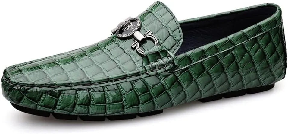 MCMUS Driving Moccasins Loafer Shoes for Men Round Toe Faux Crocodile Embossed Leather Flat Heel Anti-Slip Lightweight Resistant Flexible Outdoor Slip On for Any Attire