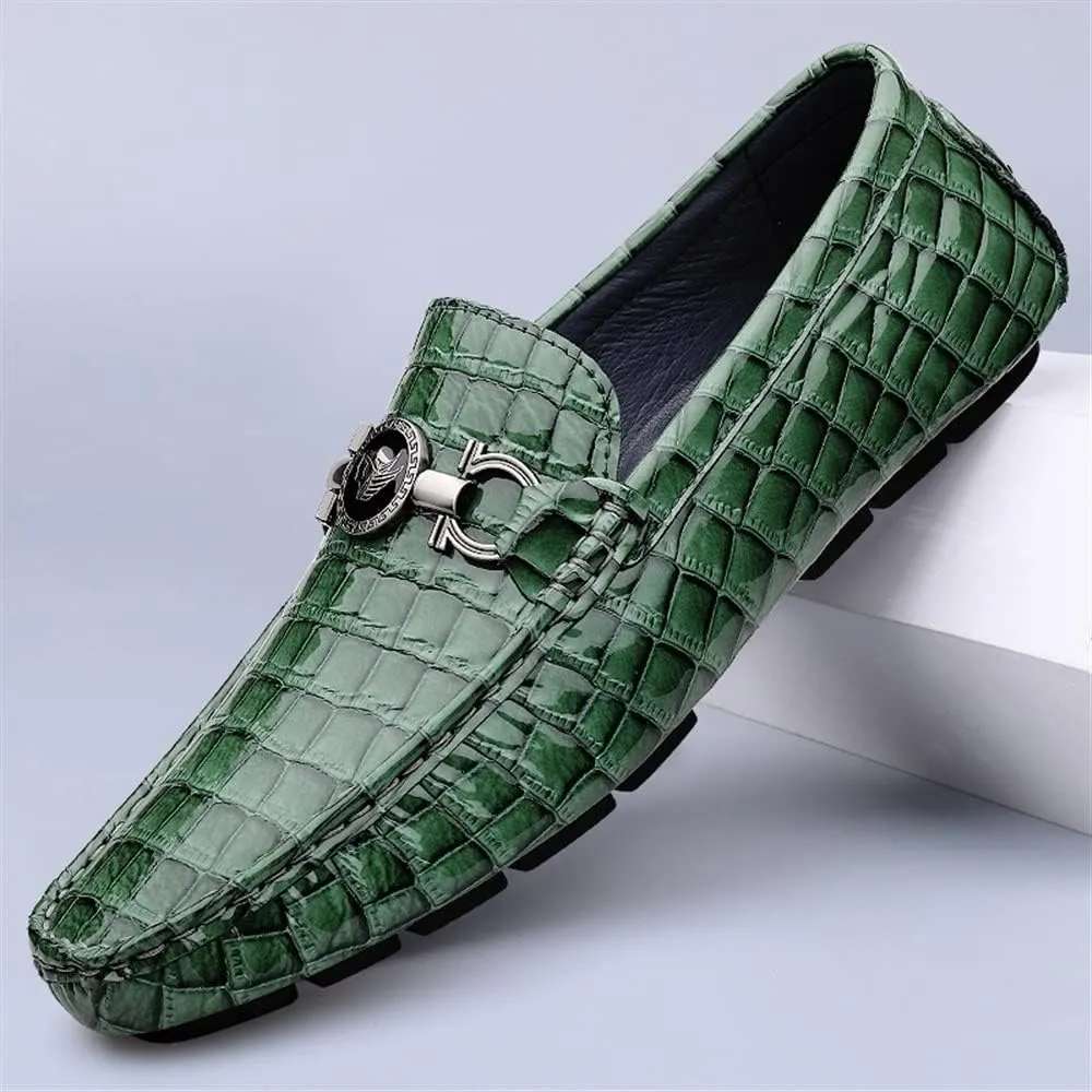 MCMUS Driving Moccasins Loafer Shoes for Men Round Toe Faux Crocodile Embossed Leather Flat Heel Anti-Slip Lightweight Resistant Flexible Outdoor Slip On for Any Attire