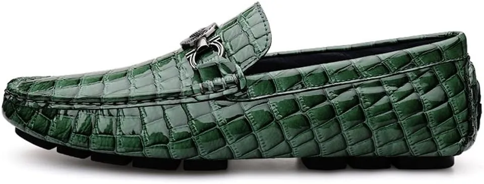 MCMUS Driving Moccasins Loafer Shoes for Men Round Toe Faux Crocodile Embossed Leather Flat Heel Anti-Slip Lightweight Resistant Flexible Outdoor Slip On for Any Attire