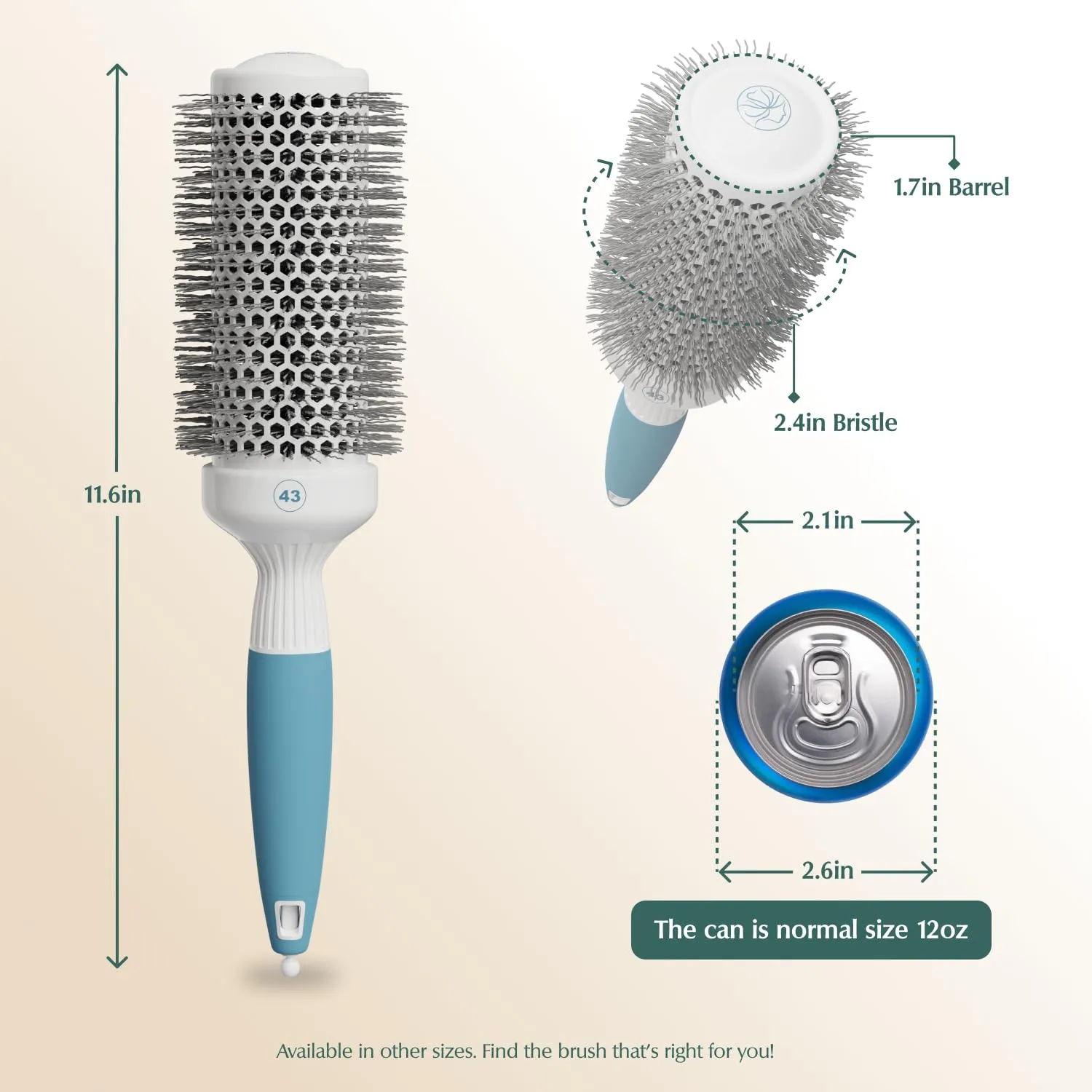 Medium Round Brushing Brush - Ceramic Hair Brush for a Smooth Salon Style Look - Professional Brushing Brush Ideal for All Hair Types - 43 mm