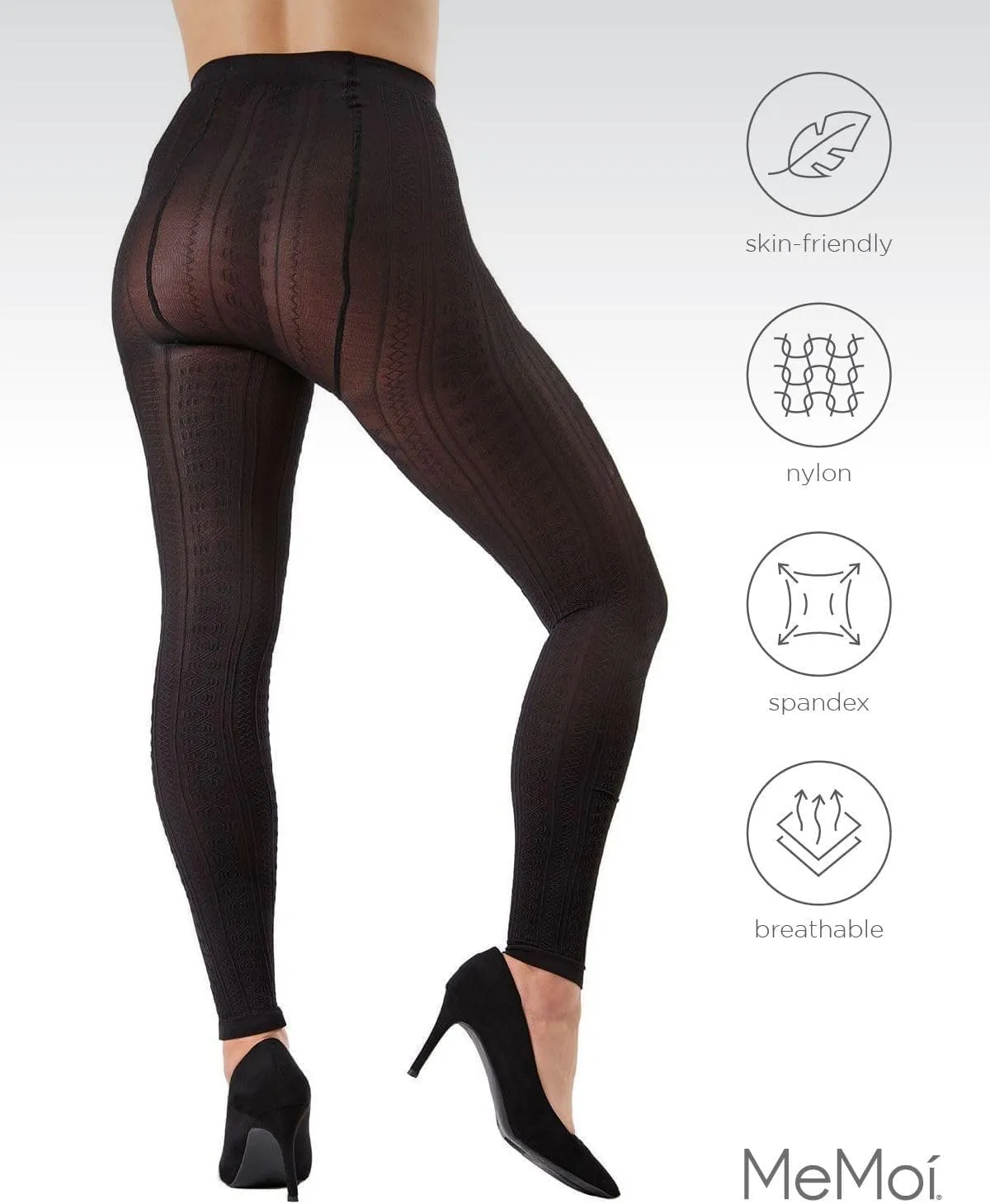 MeMoi Textured Semi-Opaque Footless Tights, Control Top Smoothing Tights for Women, 40 Denier - Sizes Small to Q2