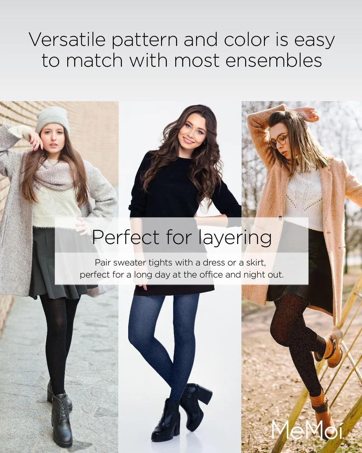 MeMoi Textured Semi-Opaque Footless Tights, Control Top Smoothing Tights for Women, 40 Denier - Sizes Small to Q2