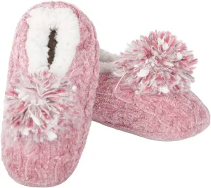 MeMoi Women's Plush Pom-Pom Chenille Cable Knit Slippers