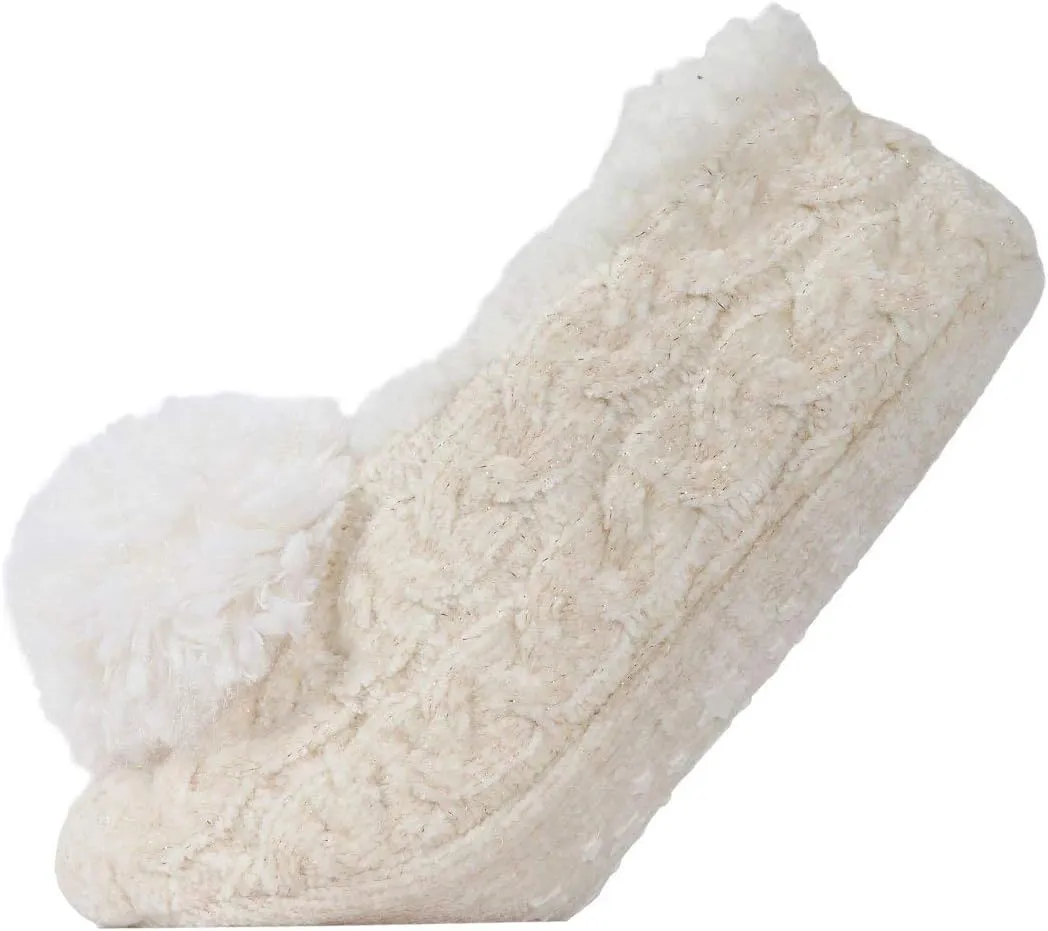 MeMoi Women's Plush Pom-Pom Chenille Cable Knit Slippers