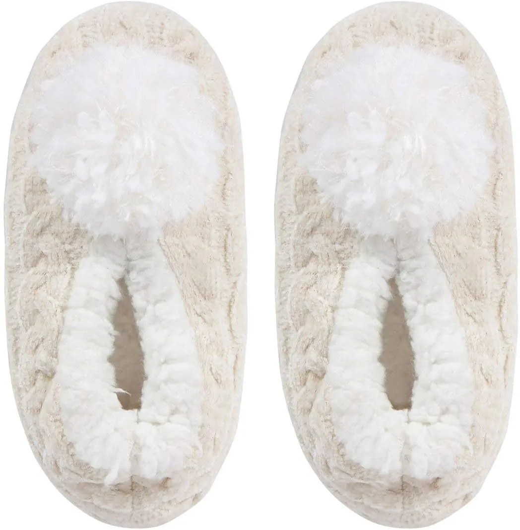 MeMoi Women's Plush Pom-Pom Chenille Cable Knit Slippers