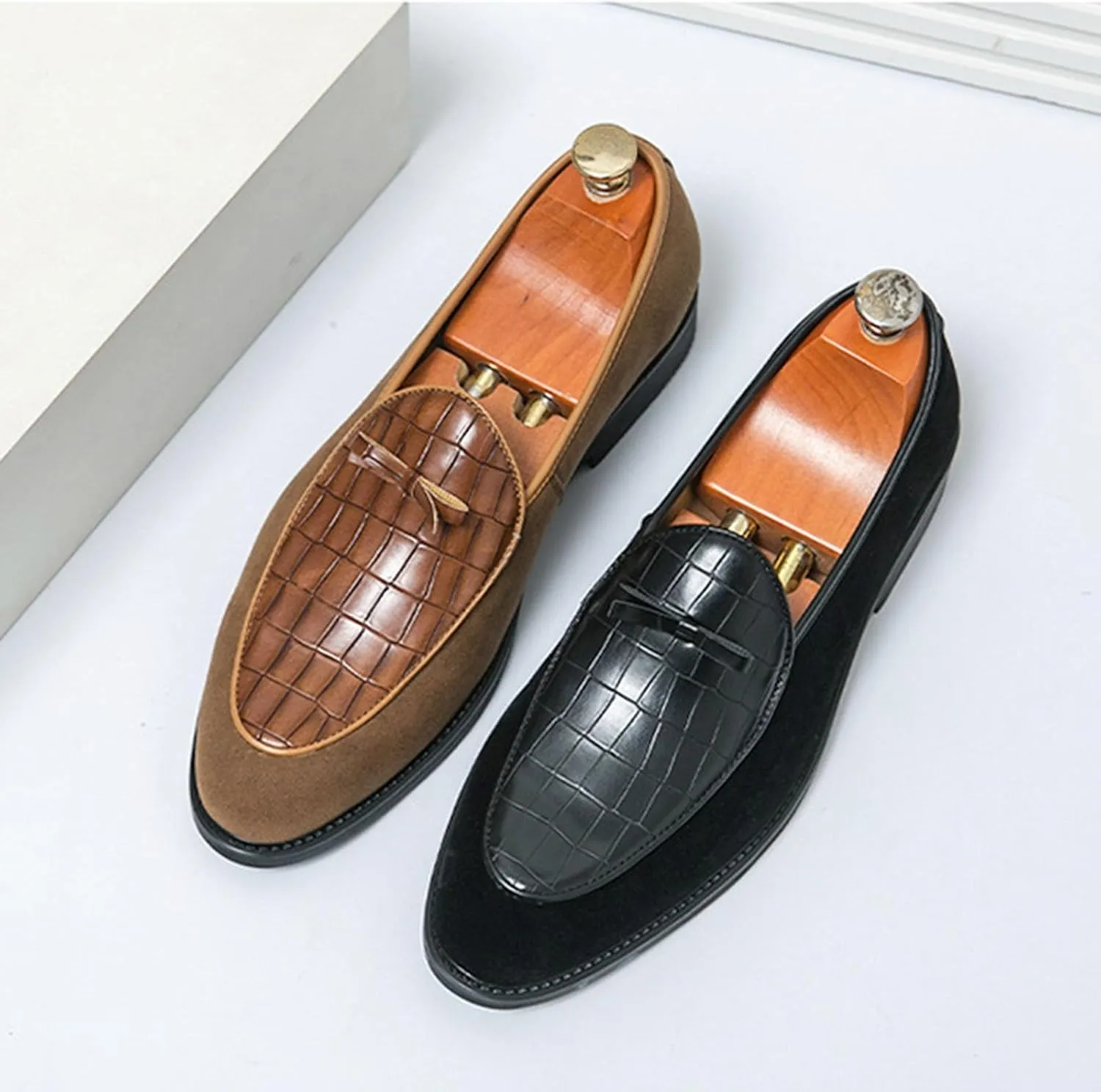 Men's Business Retro Suede Loafers Classic Formal Comfortable Non-Slip Dress Shoes Casual British Leather S