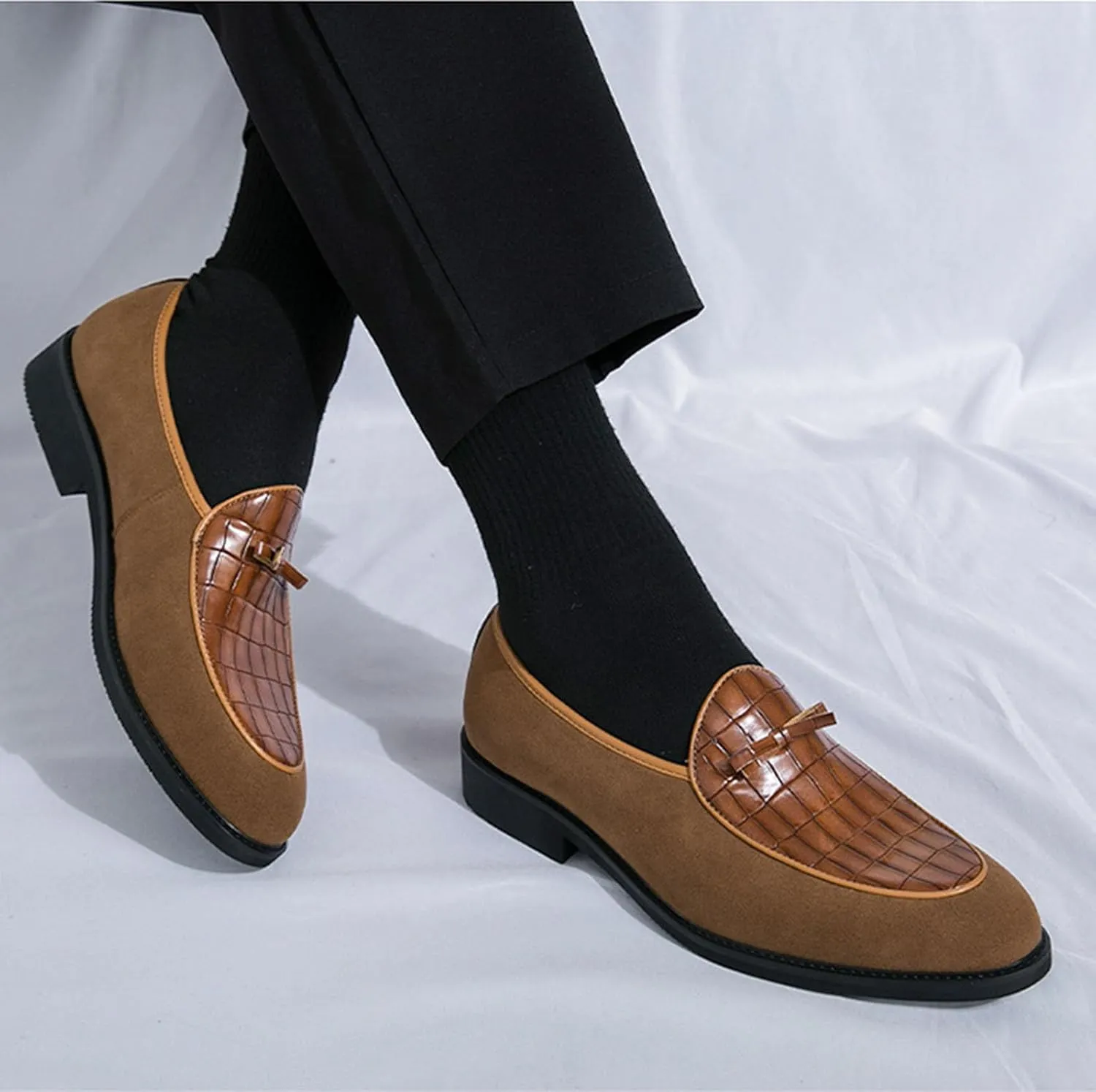 Men's Business Retro Suede Loafers Classic Formal Comfortable Non-Slip Dress Shoes Casual British Leather S