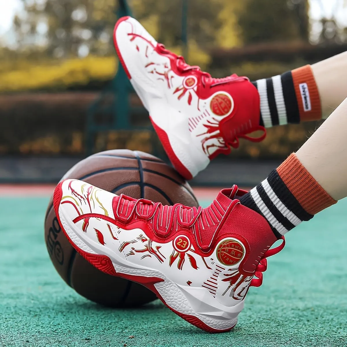 Men's High-Top Basketball Sneakers - Breathable, Non-Slip Rubber Sole with Shock Absorption, Durable & Stylish for Running and Casual Wear