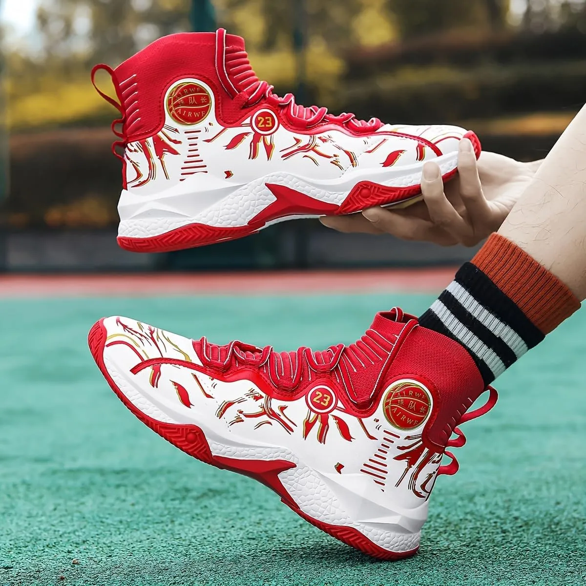 Men's High-Top Basketball Sneakers - Breathable, Non-Slip Rubber Sole with Shock Absorption, Durable & Stylish for Running and Casual Wear
