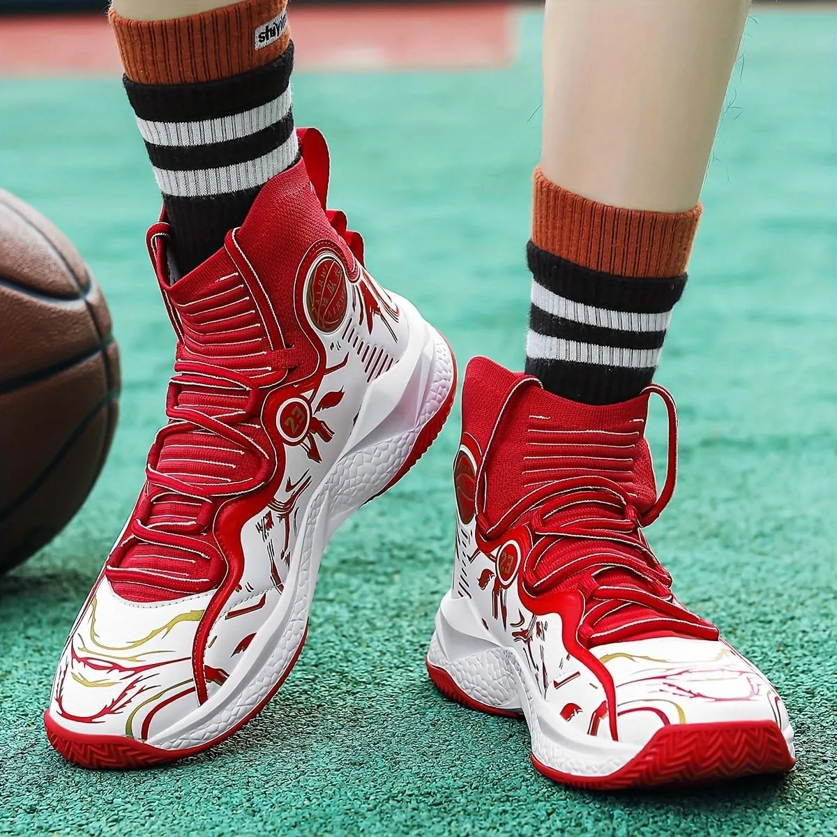 Men's High-Top Basketball Sneakers - Breathable, Non-Slip Rubber Sole with Shock Absorption, Durable & Stylish for Running and Casual Wear
