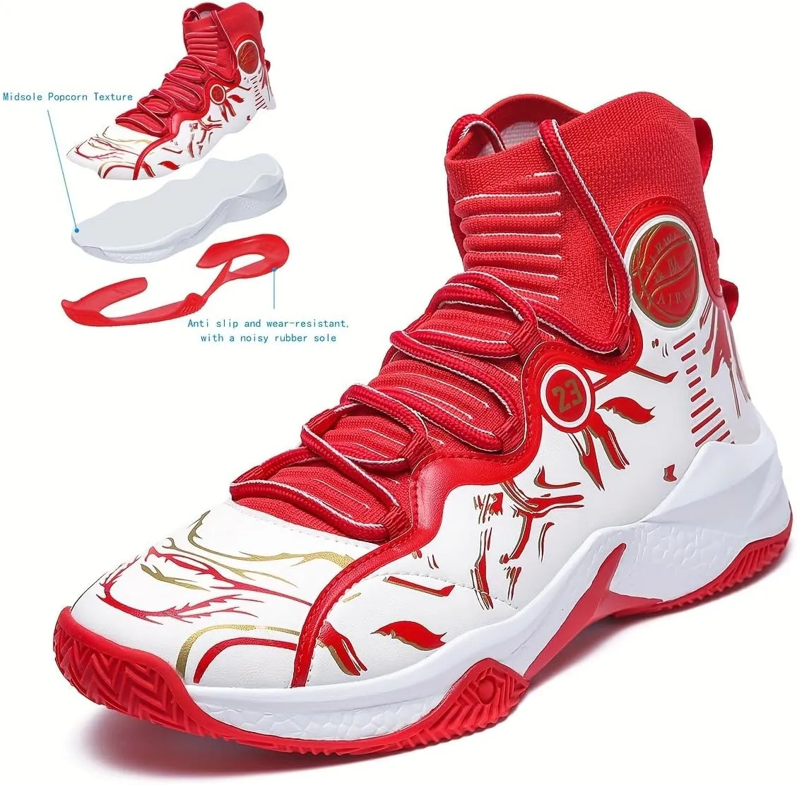 Men's High-Top Basketball Sneakers - Breathable, Non-Slip Rubber Sole with Shock Absorption, Durable & Stylish for Running and Casual Wear