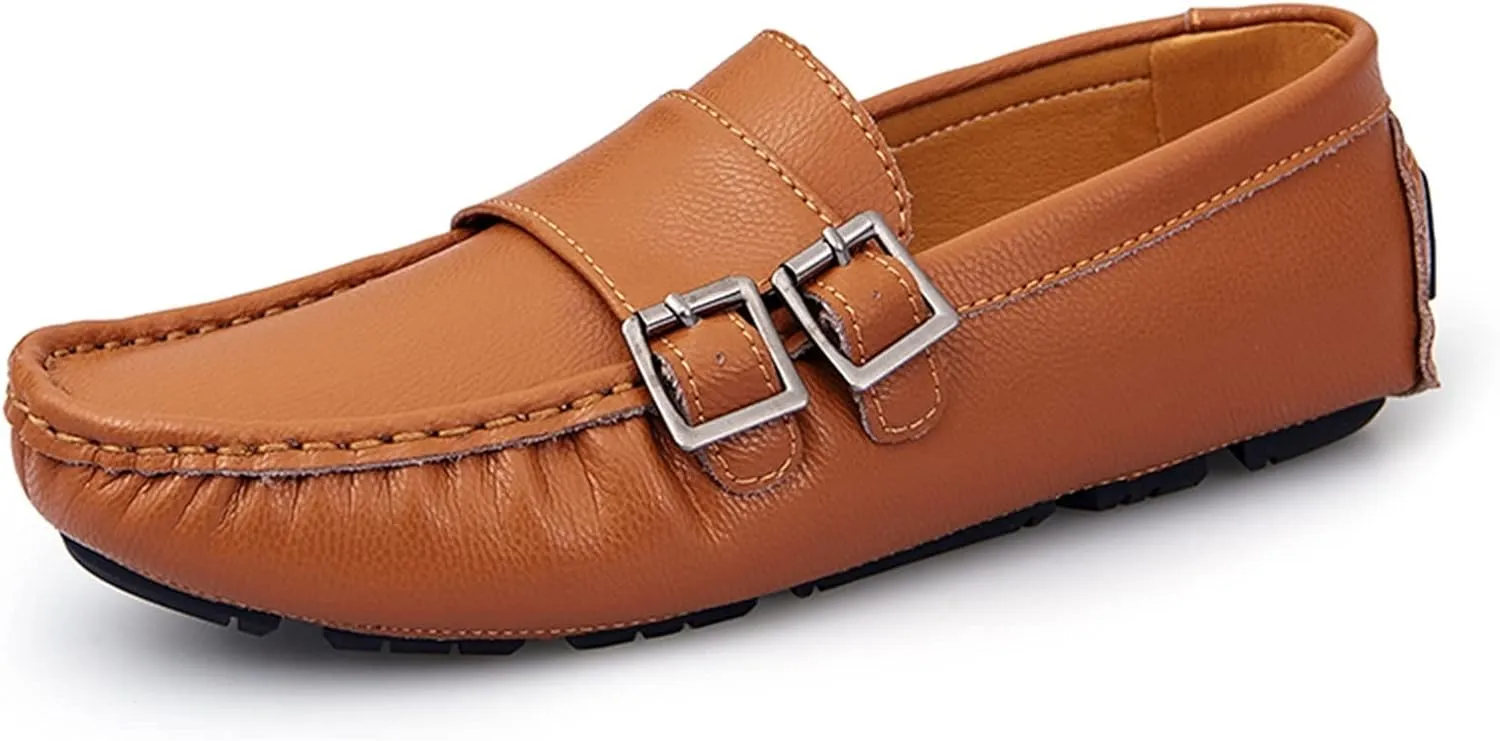 Mens Loafers Monk Strap Vegan Leather Stitching Details Round Toe Slip Resistant Anti-Slip Flat Heel Party Fashion Slip-on