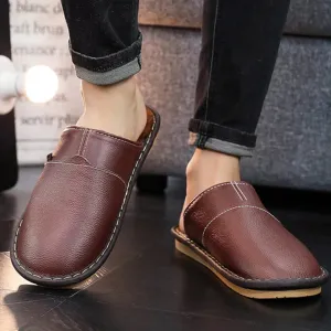 Mens Slippers Winter Leather Indoor Slipper
