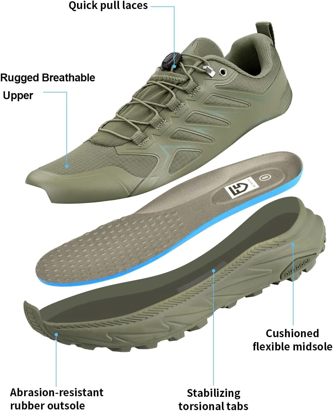 Men's Trail Running Shoes for Hiking Walking Cross Training Shoes with Arch Support Anti-Slip Lightweight Wide Width Sneakers