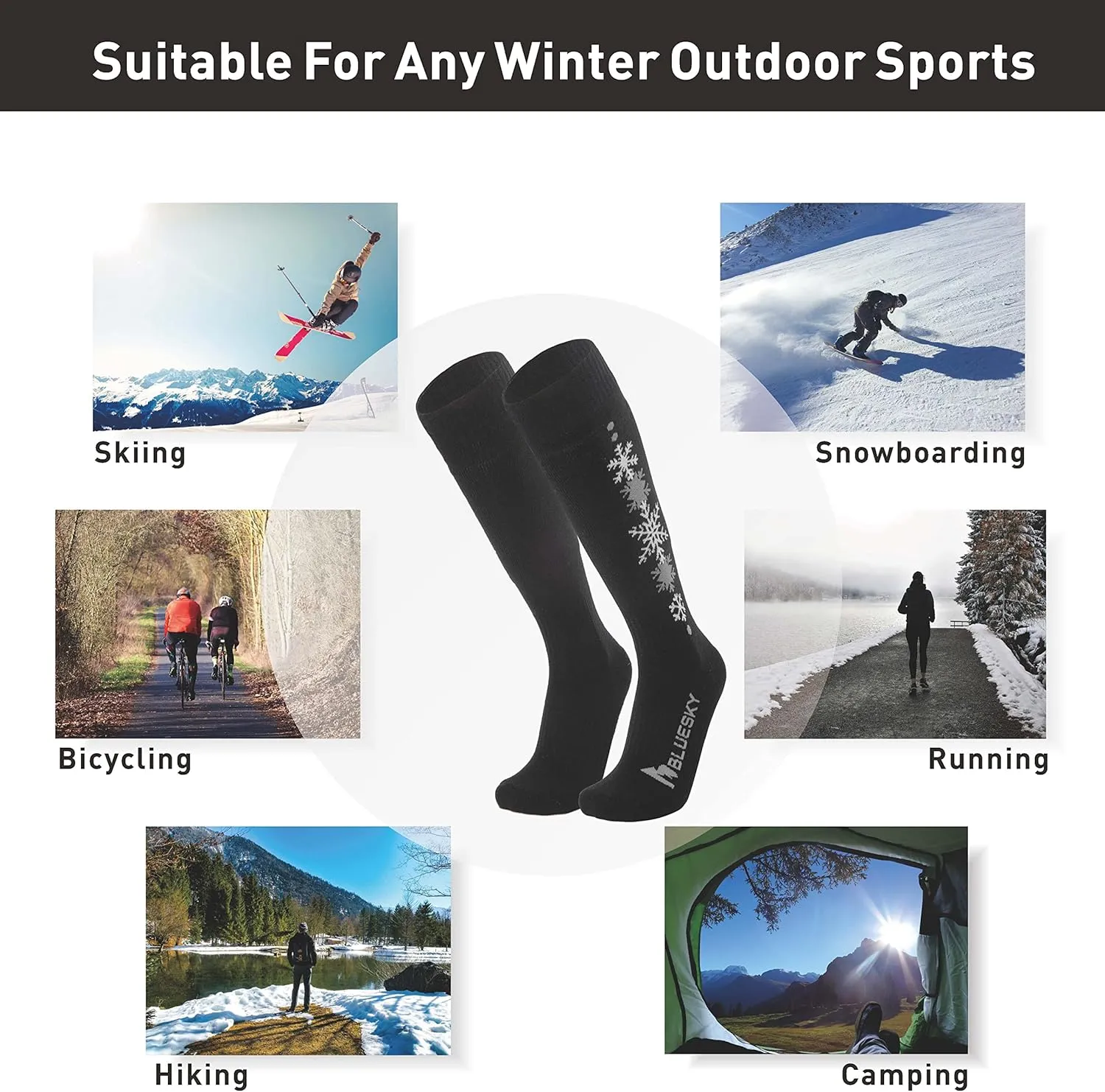 Merino Wool Ski Socks/Hiking Socks for Men&Women, Snowflake