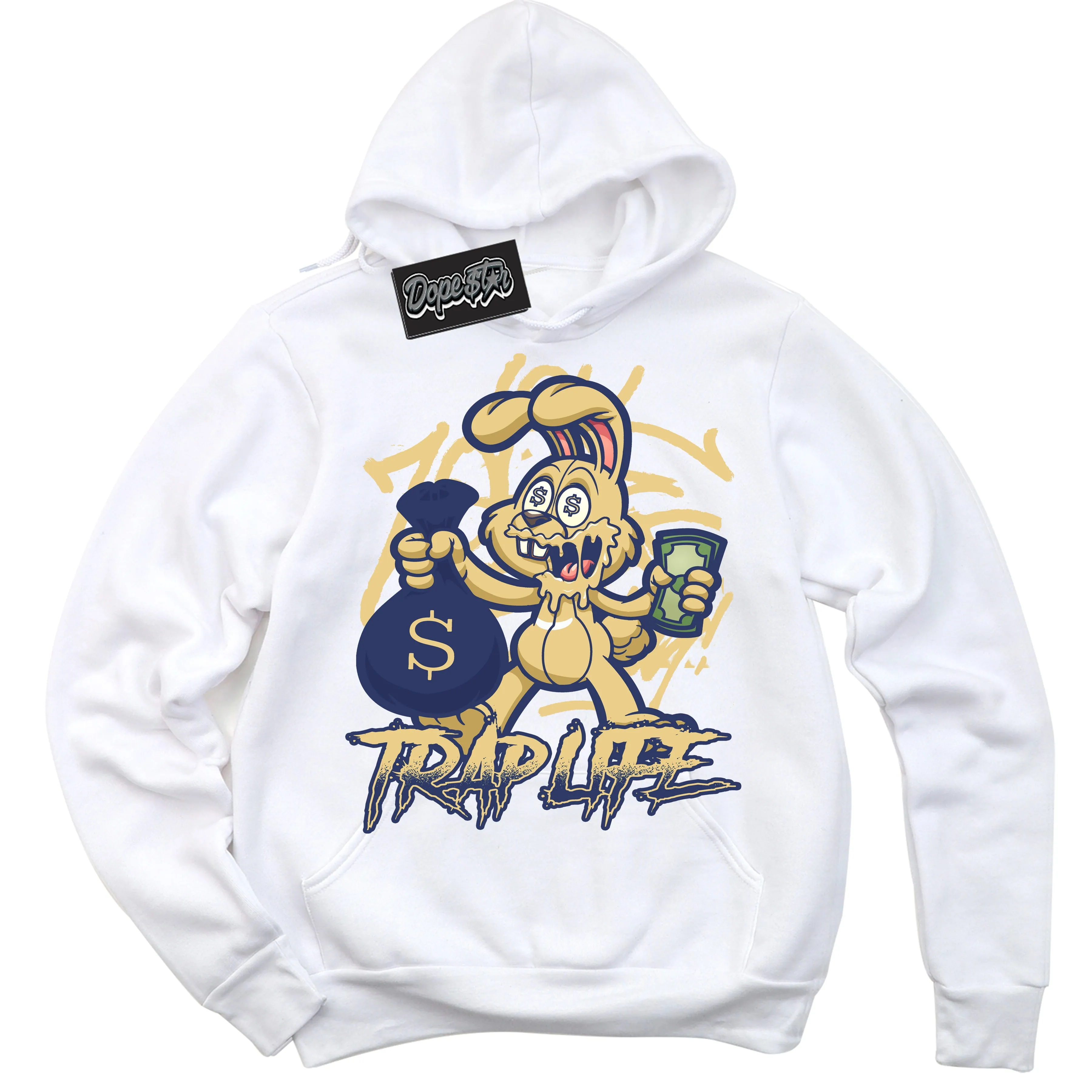 Method of Make Midnight Navy Metallic Gold 1s Sneaker Hoodie Trap Rabbit Graphic
