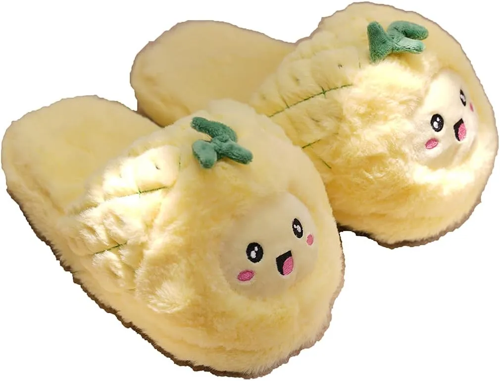 Millffy Women Cute Plush Pitaya Mangosteen Fruit Avocado Slipper Pineapple Bedroom Slippers for Girls Boys
