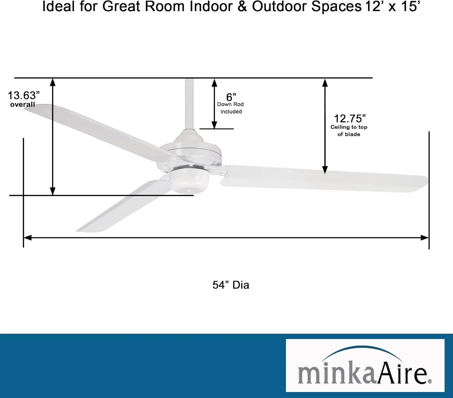 MINKA-AIRE F729-WHF Steal 54 Inch 3 Blade Ceiling Fan in Flat White Finish