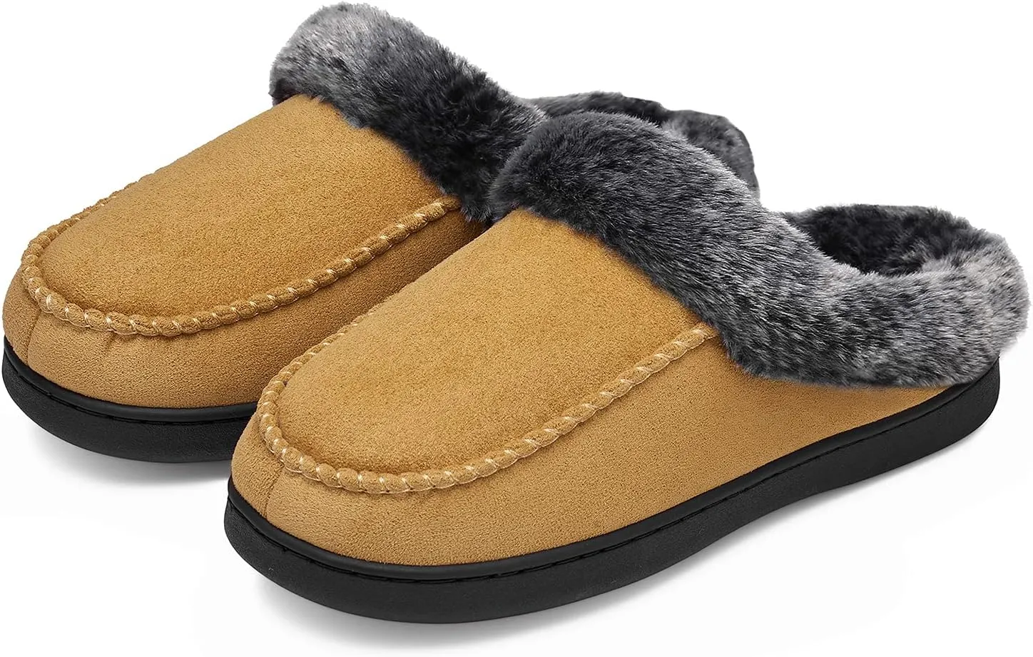 Mishansha Women's House Shoes Memory Foam Suede Moccasin Slippers Winter Warm Fleece Lined Home Shoes with Anti-Skid Rubber Sole