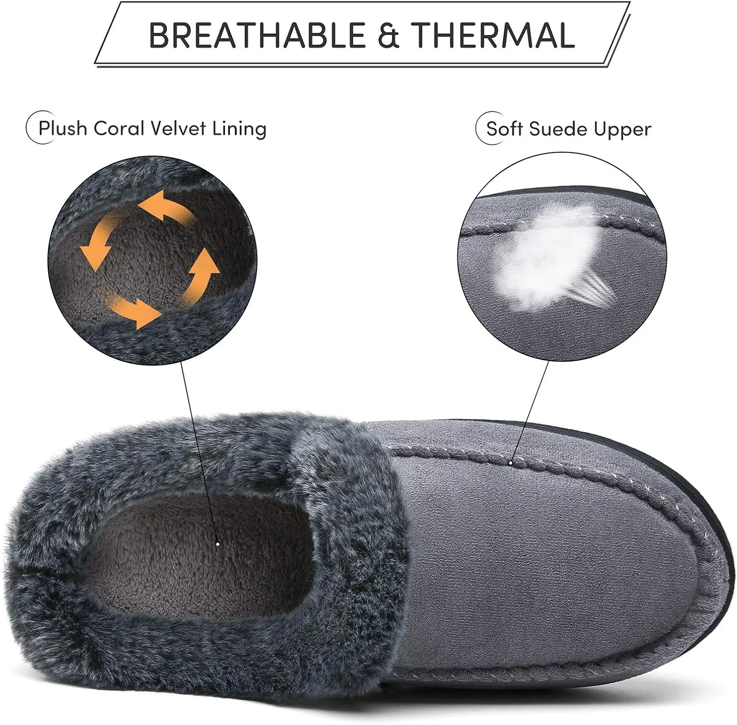 Mishansha Women's House Shoes Memory Foam Suede Moccasin Slippers Winter Warm Fleece Lined Home Shoes with Anti-Skid Rubber Sole