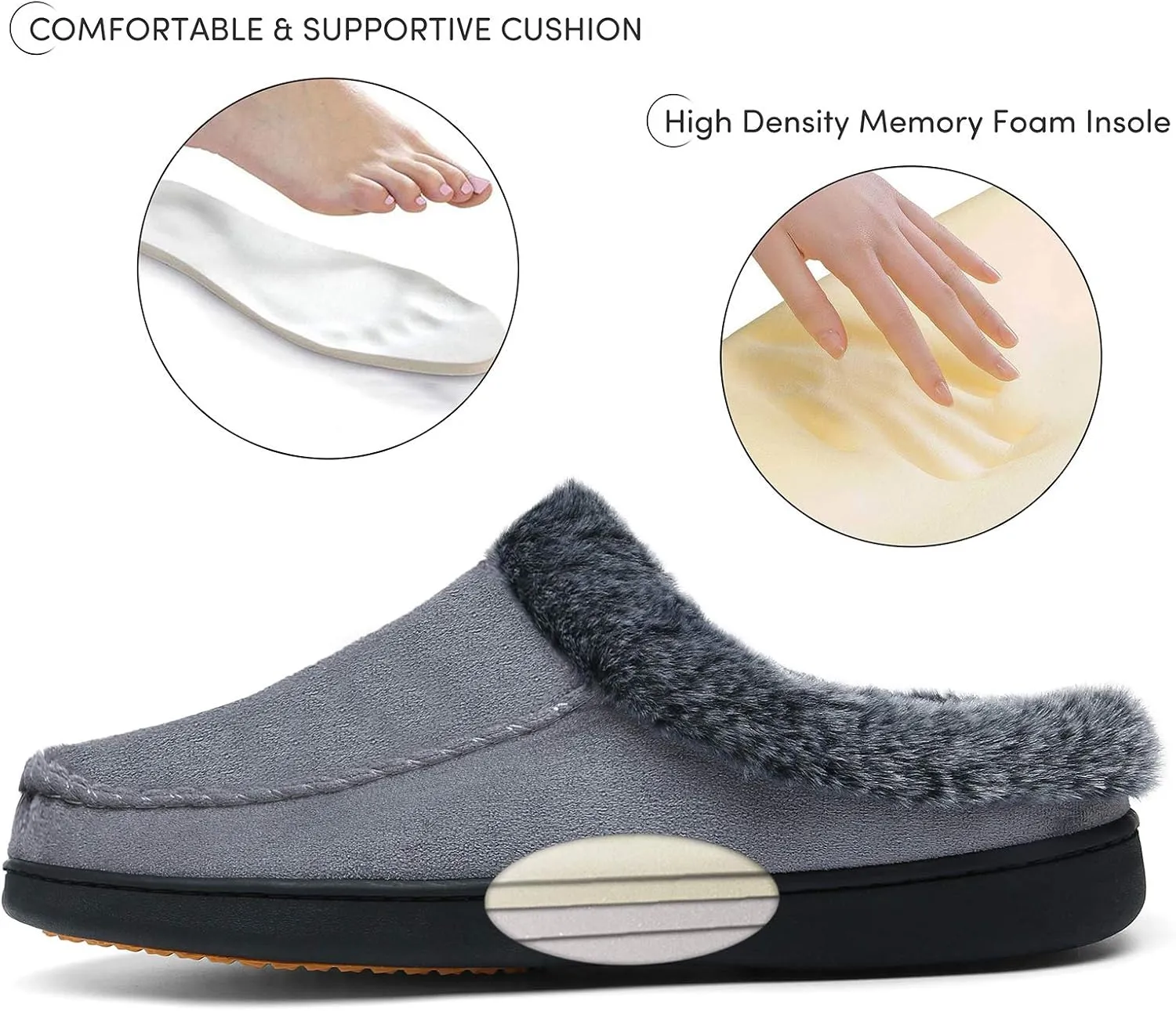 Mishansha Women's House Shoes Memory Foam Suede Moccasin Slippers Winter Warm Fleece Lined Home Shoes with Anti-Skid Rubber Sole