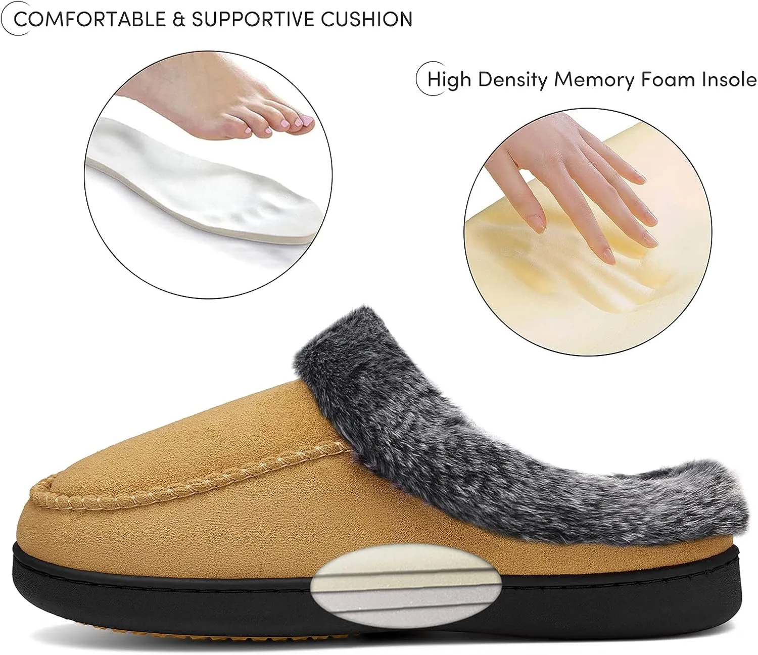 Mishansha Women's House Shoes Memory Foam Suede Moccasin Slippers Winter Warm Fleece Lined Home Shoes with Anti-Skid Rubber Sole