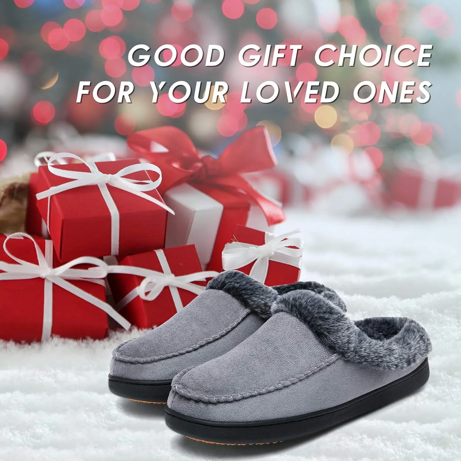Mishansha Women's House Shoes Memory Foam Suede Moccasin Slippers Winter Warm Fleece Lined Home Shoes with Anti-Skid Rubber Sole