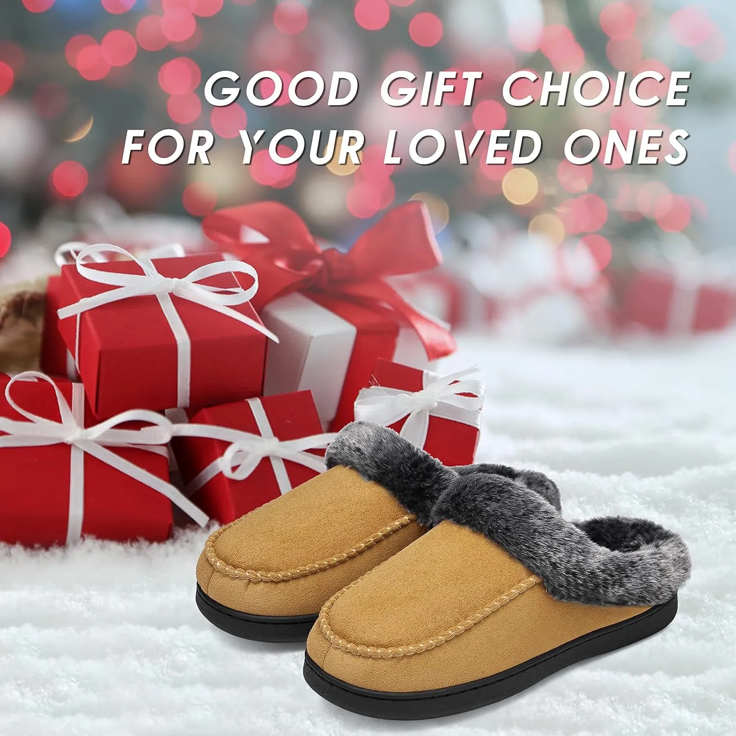 Mishansha Women's House Shoes Memory Foam Suede Moccasin Slippers Winter Warm Fleece Lined Home Shoes with Anti-Skid Rubber Sole