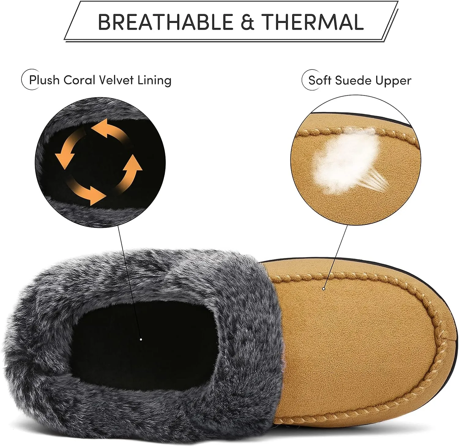 Mishansha Women's House Shoes Memory Foam Suede Moccasin Slippers Winter Warm Fleece Lined Home Shoes with Anti-Skid Rubber Sole