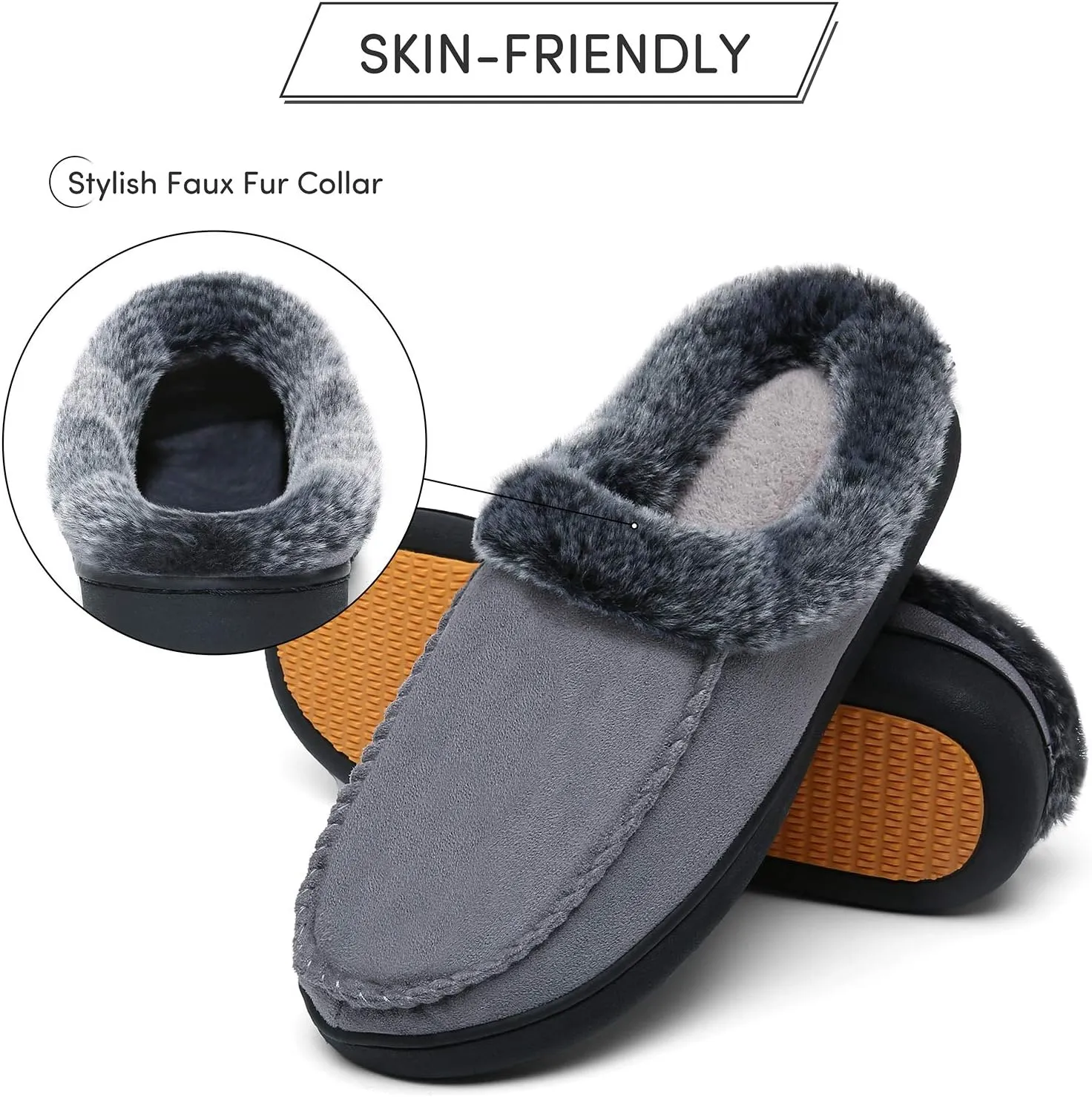Mishansha Women's House Shoes Memory Foam Suede Moccasin Slippers Winter Warm Fleece Lined Home Shoes with Anti-Skid Rubber Sole